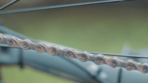 Detailaufnahme Eines Fahrrads Mit Bewegter Kette Und Gangschaltung Slide — Stockvideo