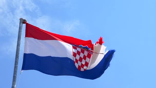 Bandera Nacional Croacia Moviéndose Cámara Lenta Viento — Vídeo de stock