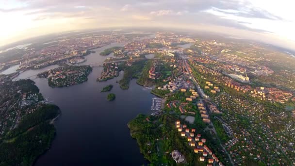 Pohled Horkovzdušného Balónu Nad Stockholmem Krásný Letecký Pohled Krajinu Město — Stock video