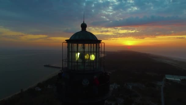 Sunrise Shore Lighthouse Seen Drone — Stock Video