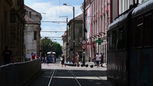 Hansa Gt4 Trams Timisoara Roemenië Juli 2018 — Stockvideo