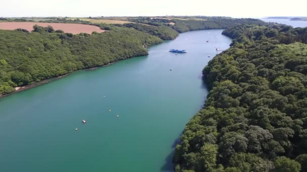 Falmouth Fal River Aerial Drone Summer Sun — стоковое видео