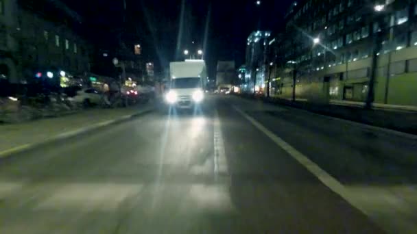 Luces Coches Calles Edificios Noche Ciudad — Vídeos de Stock
