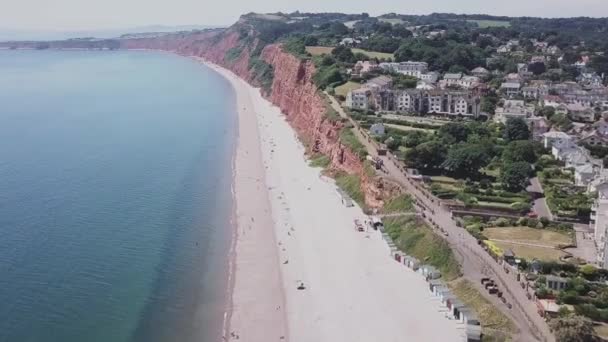 Aerial Static Crop Flying Red Sandstone Cliffs Jurassic Coast — стоковое видео