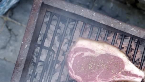 Bbq Panning Tiro Churrasco — Vídeo de Stock