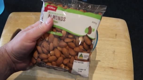 Tasty Almonds Soaking Bowl Water Later Turned Almond Milk — Stock Video