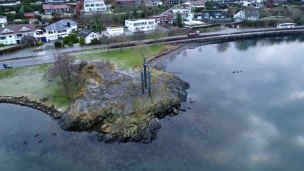 Letecké Záběry Sverd Fjell Meče Skále Památník Památku Historické Bitvy — Stock video