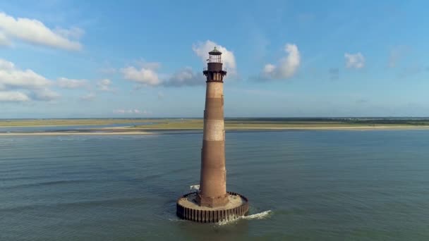 Αεροπλάνα Drone Του Φάρου Morris Island Στο Folly Beach Charleston — Αρχείο Βίντεο