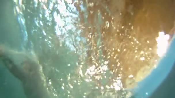 Swimmer Shot Underwater Swims Hard Slow Motion Thrashes Violently Pushes — Stock Video