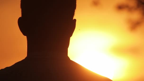 Silhouette Garçon Regardant Coucher Soleil — Video