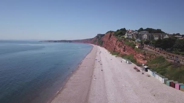 Budleigh Salterton Güzel Çakıl Taşı Plajlarının Hava Manzarası Doğu Devon — Stok video