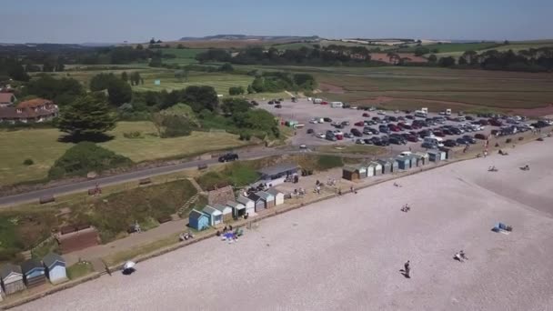 Widok Lotu Ptaka Piękne Żwirowe Plaże Budleigh Salterton Małe Miasteczko — Wideo stockowe