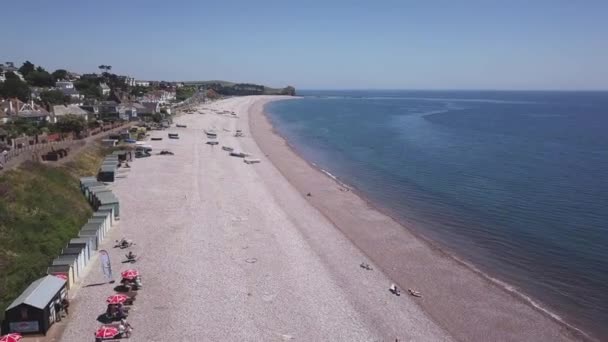 Budleigh Salterton Güzel Çakıl Taşı Plajlarının Hava Manzarası Doğu Devon — Stok video