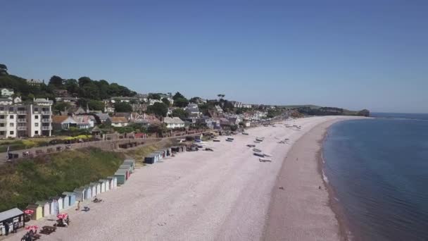 Budleigh Salterton Güzel Çakıl Taşı Plajlarının Hava Manzarası Doğu Devon — Stok video