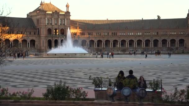 Ruim Langzaam Uitzicht Fontein Van Het Plaza Espaa Sevilla Spanje — Stockvideo