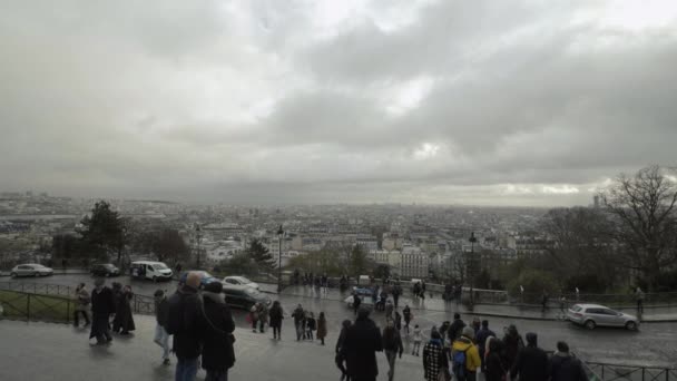 Párizs Franciaország Január 2018 Kilátás Párizs Lépcsőn Bazilika Sacre Coeur — Stock videók