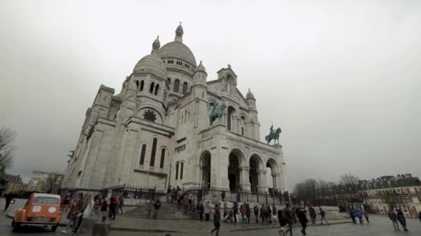 View of the Sacre-Cur Basilica in Paris with winter sky background.