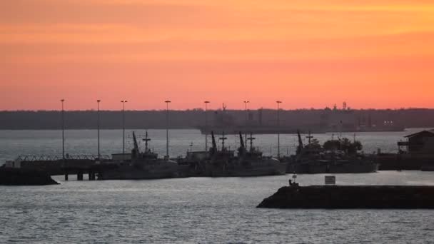 Tengerészeti Kikötő Hmas Coonawarra Nemzetközi Haditengerészeti Hajók Kikötőben Háttérben — Stock videók
