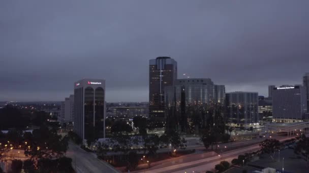 Air View Downtown Long Beach California Cityscape Night — Stock video