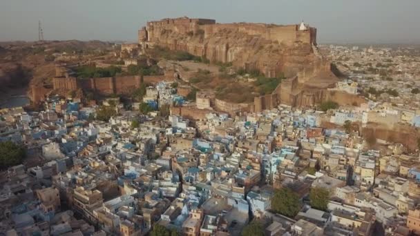 Aereo Drone Colpo Meherangarh Fort Sopra Jodhpur Rajasthan India — Video Stock