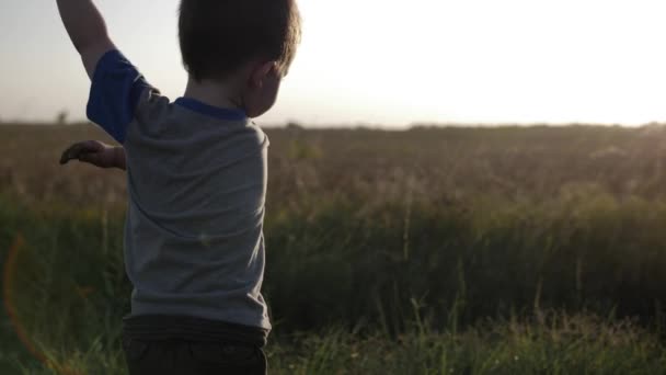 Young Happy Boy Throws Dirt Rocks Slow Motion — Stock Video