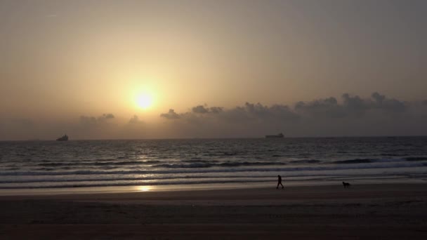 ゲタレスビーチ アルジェシラススペイン 砂のトラクターは日の出前の日のためにビーチを準備します — ストック動画