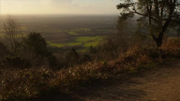 Eine Wunderschöne Aussicht Bei Sonnenaufgang Der Englischen Landschaft Einem Windigen — Stockvideo