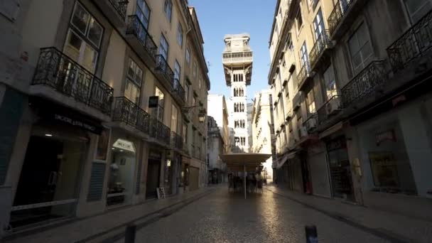 Pohled Východ Slunce Elevador Santa Justa Lisabonu Portugalsko — Stock video