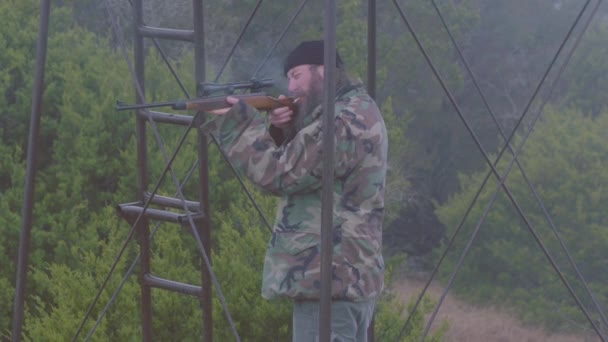 Right Wing Extremist Holding Gun While Smoking Redneck Outpost — Stock Video