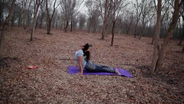 Joven Haciendo Yoga Concéntrate Respiración — Vídeos de Stock