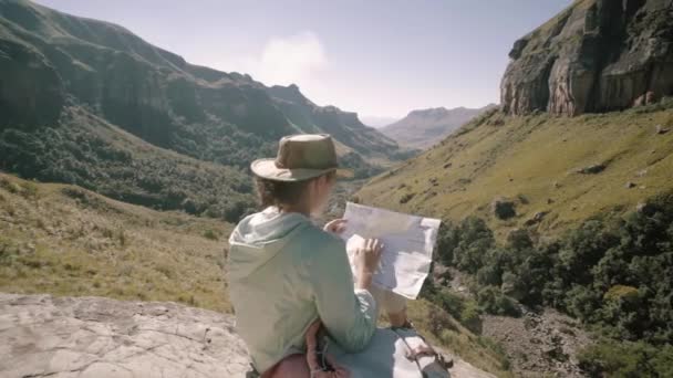 Travel Woman Reading Map In Spectacular Canyon Landscape.