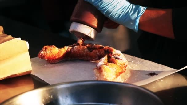 Derecha Izquierda Lento Preparación Chichi Rosquilla Francesa Con Chocolate Nutella — Vídeos de Stock