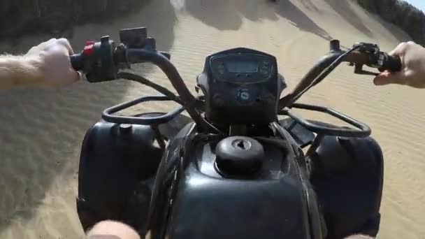 Pov Quad Bike Driving Sands Dunes Beach Morocco — Stock Video
