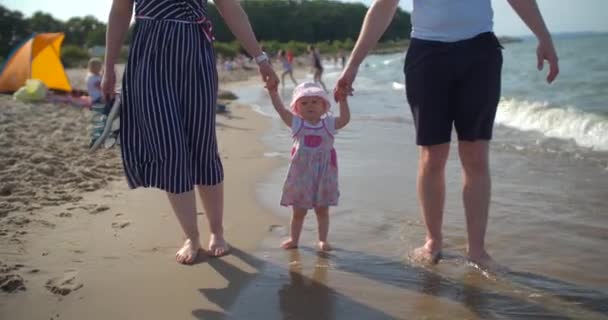 Familie Stranden Sakte Film – stockvideo