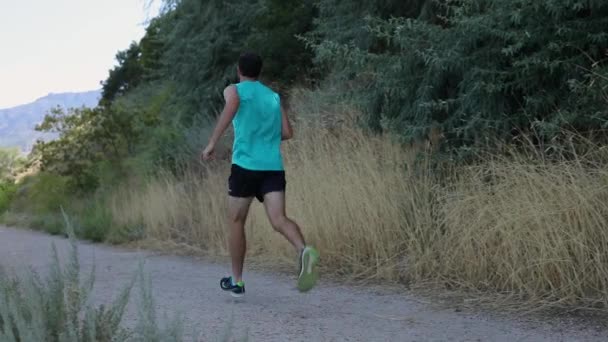 Schot Van Een Actieve Man Die Outdoor Bergachtige Paden Van — Stockvideo