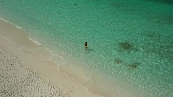 Aerial Drone Video Una Mujer Disfrutando Del Paraíso Una Playa — Vídeos de Stock