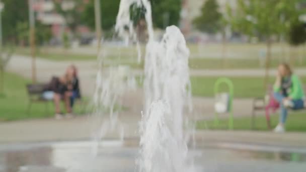 Sommerzeit Stadtpark Menschen Sitzen Auf Einer Bank Und Gehen Spazieren — Stockvideo