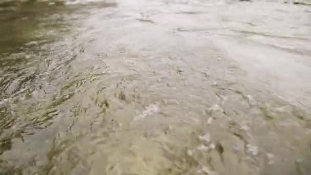 费舍尔在德克萨斯山区麦地那河边的石灰岩河床上徒步旅行和钓鱼 — 图库视频影像