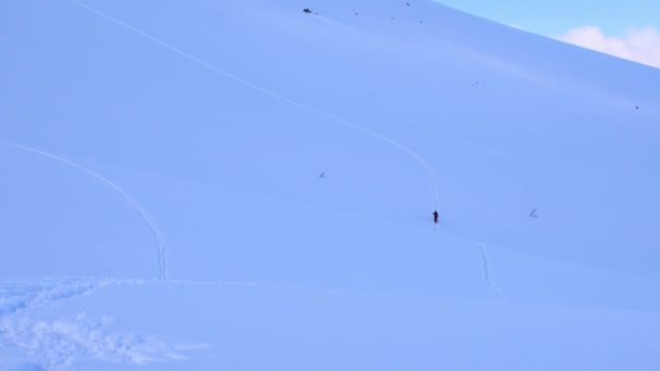 Esquiar Cuesta Arriba Solo Aventura Senderos Desmarcados Montañas Desérticas — Vídeos de Stock