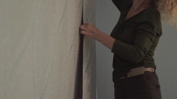 Mekan Odasına Duvar Kağıdı Asan Kadın Dekoratör — Stok video