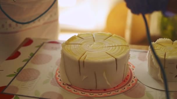 Kutlama Pastası Yapmak Atölyede Pastaya Krema Sürmek — Stok video