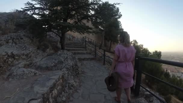 Castillo Jaen Spanien Jaen Castle Fliegen Und Bodenaufnahmen Von Dieser — Stockvideo