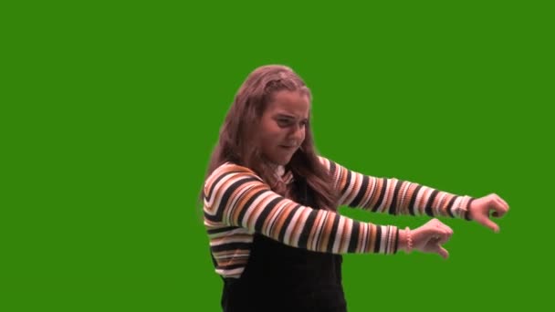 Teenager Model Green Screen Giving Thumbs Right Side Disapprove Something — Stock Video