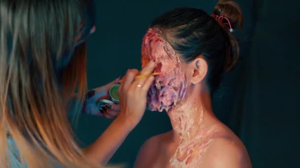 Lidské Maso Krev Gore Horor Protéza Realistický Makeup Detailní Záběr — Stock video