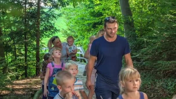 Niños Bebés Excursión Las Selvas Verdes Con Hombre Dos Mujeres — Vídeos de Stock