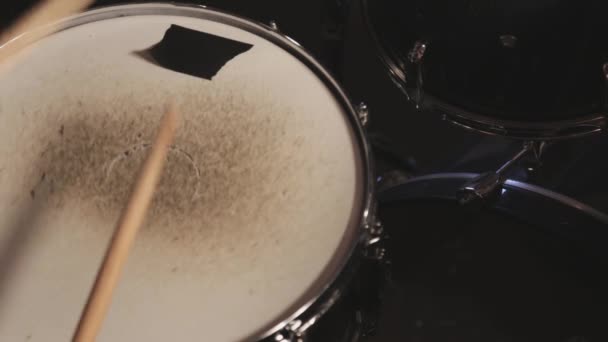 Drummer Beating Snare Drum Pattern Speed Close Shot — Stock Video