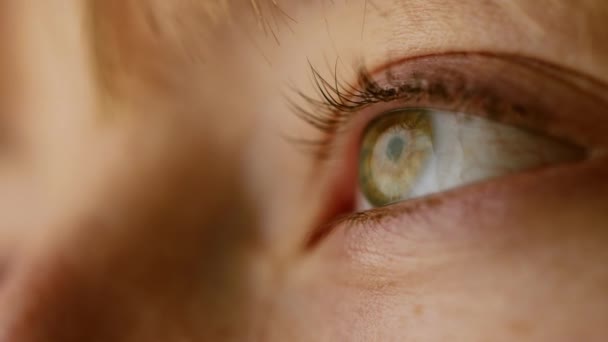 Meisje Kijkt Verte Close Van Groen Veelkleurig Oog Langzame Beweging — Stockvideo