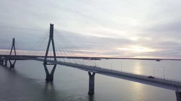 Aerial Flight Cable Suspended Bridge Ocean — Stock Video