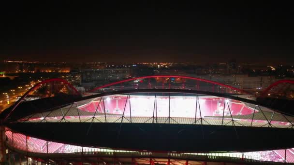 Lotnisko Orbita Strzał Drona Hala Futbolowa Stadion Benfica Nocy Lizbonie — Wideo stockowe