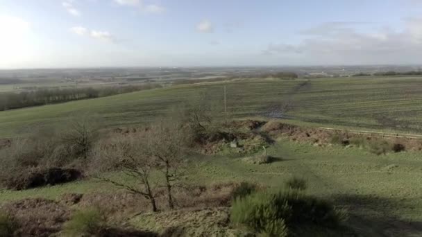 Idyllic British Farming Meadows Countryside Fields Aerial View Slow Orbit — Stock Video